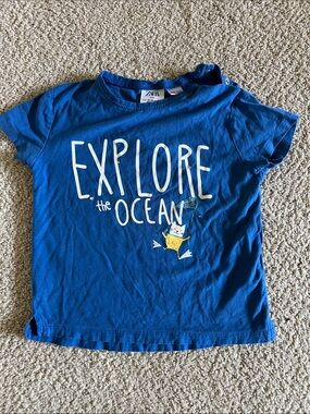 Zara Kids Royal Blue 'Explore the Ocean' Graphic Tee with Yellow Accent
